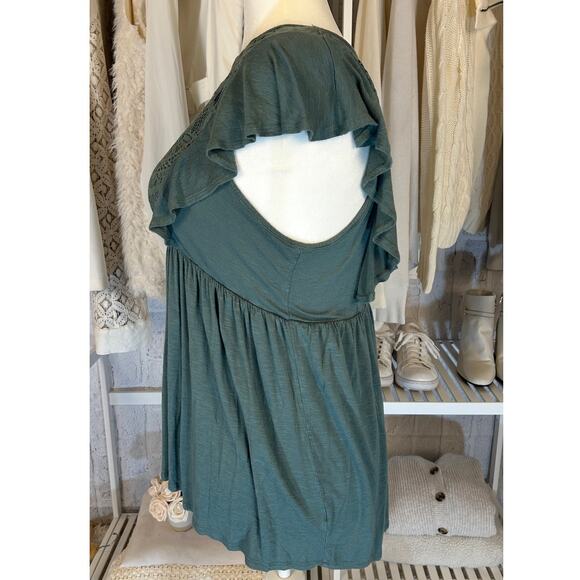 Rewind Women's Size 1X Sage Green Crochet Babydoll Blouse #0324 - Picture 2 of 8